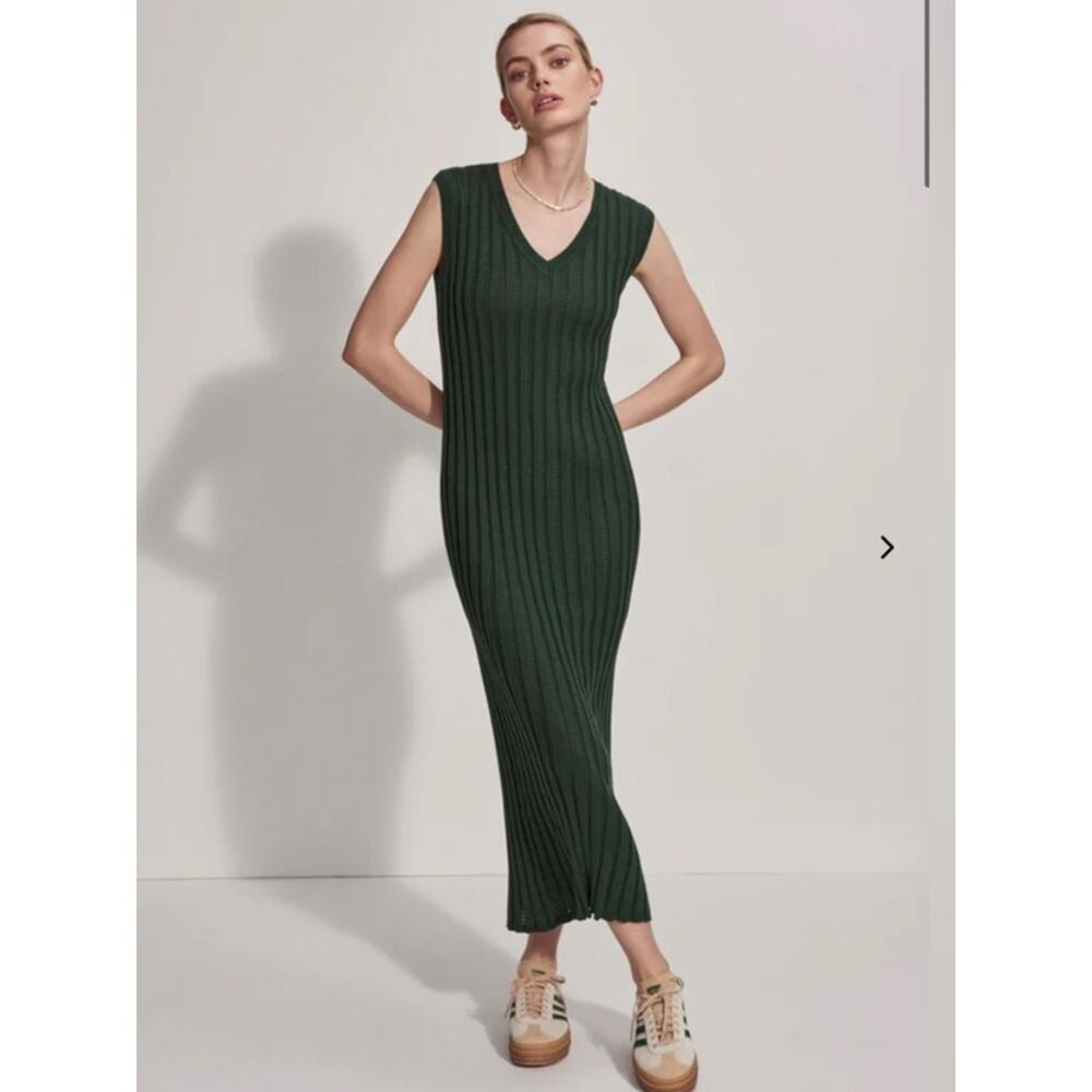 Varley Christine Knit Maxi Dress Green Small NWT Forest Glade Stretch Casual - Picture 2 of 16